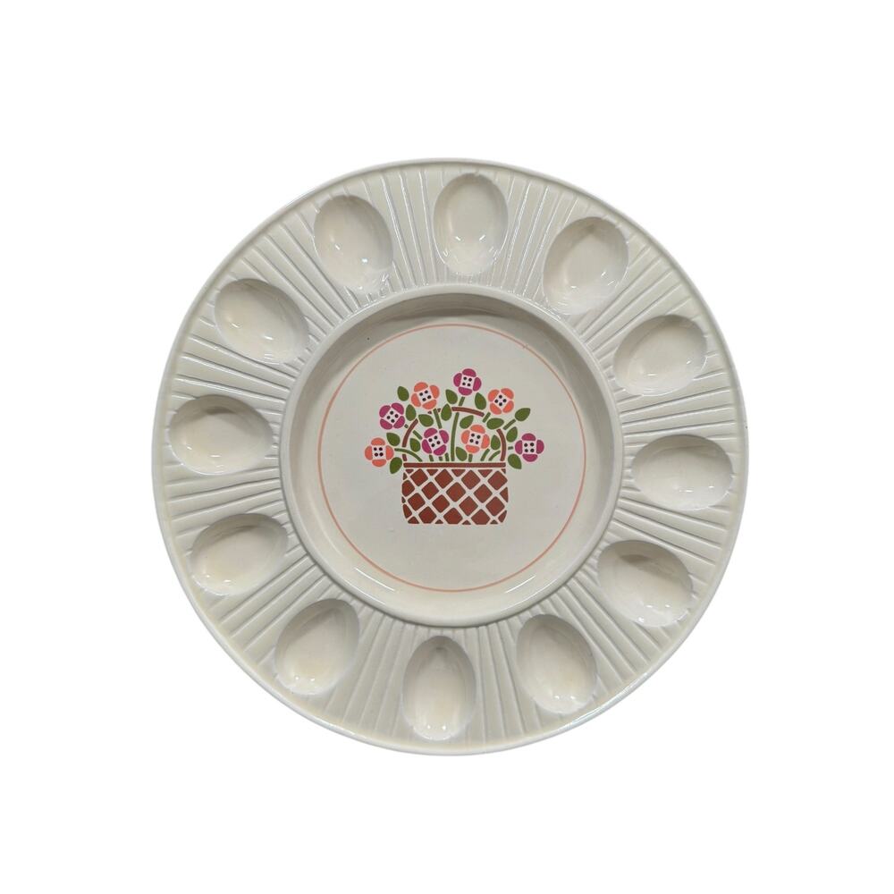 Vintage Treasure Craft Deviled Egg Tray with Flowers in a Basket